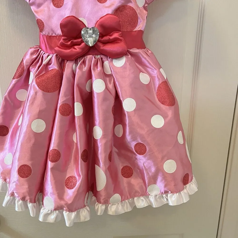 Disney Minnie Mouse Costume Dress Pink Glitter Polka Dots Bow Girls Size 3 - Picture 4 of 16